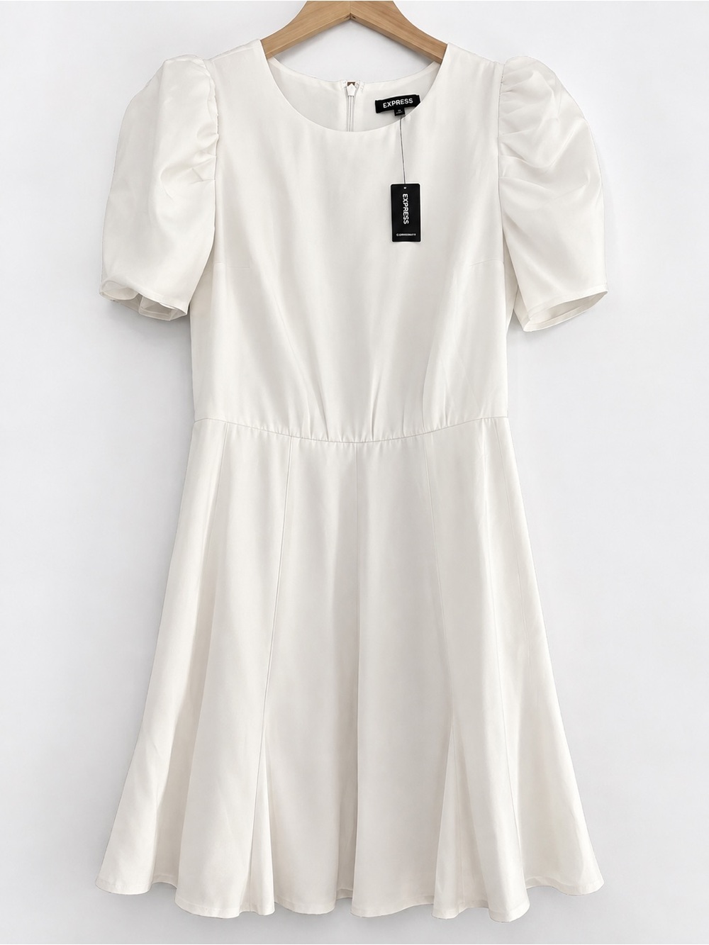 Express Ivory Puff Sleeve A-Line Mini Dress